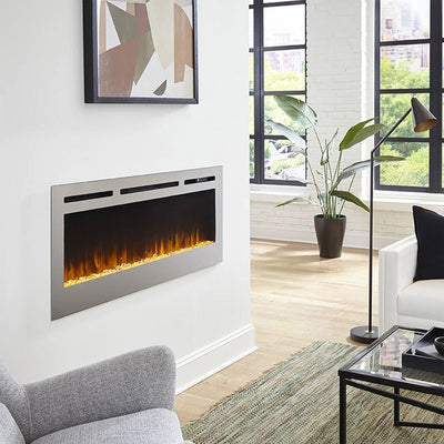Touchstone Sideline DLX Rec Smart Electric Fireplace 86279, electric fireplace installed orange-flame living room view