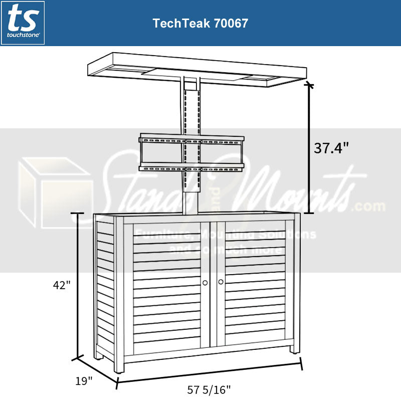 Touchstone TechTeak Outdoor Smart TV Lift Cabinet 70067, outdoor TV lift cabinet and raised display dimensions