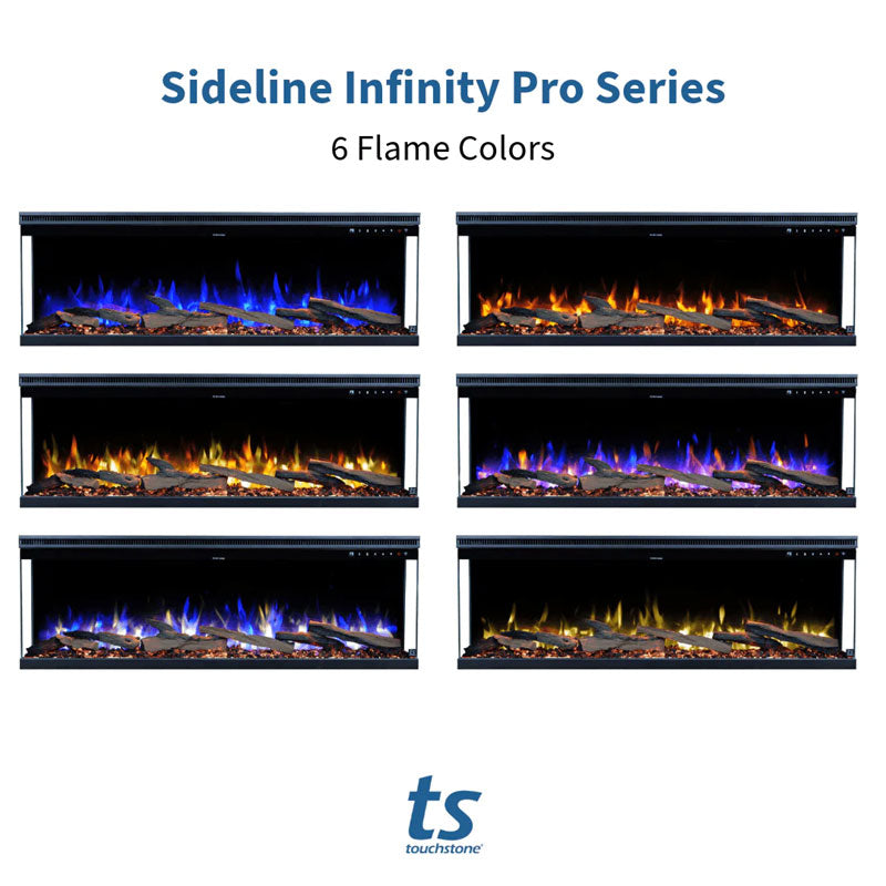 Touchstone Infinity Pro 3 Sided Recessed Smart Electric Fireplace 80066, electric fireplace flame color options