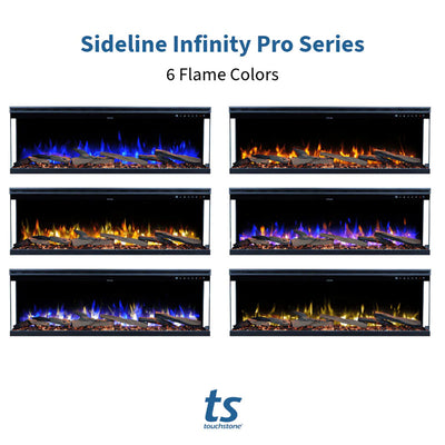 Touchstone Infinity Pro 3 Sided Recessed Smart Electric Fireplace 80066, electric fireplace flame color options