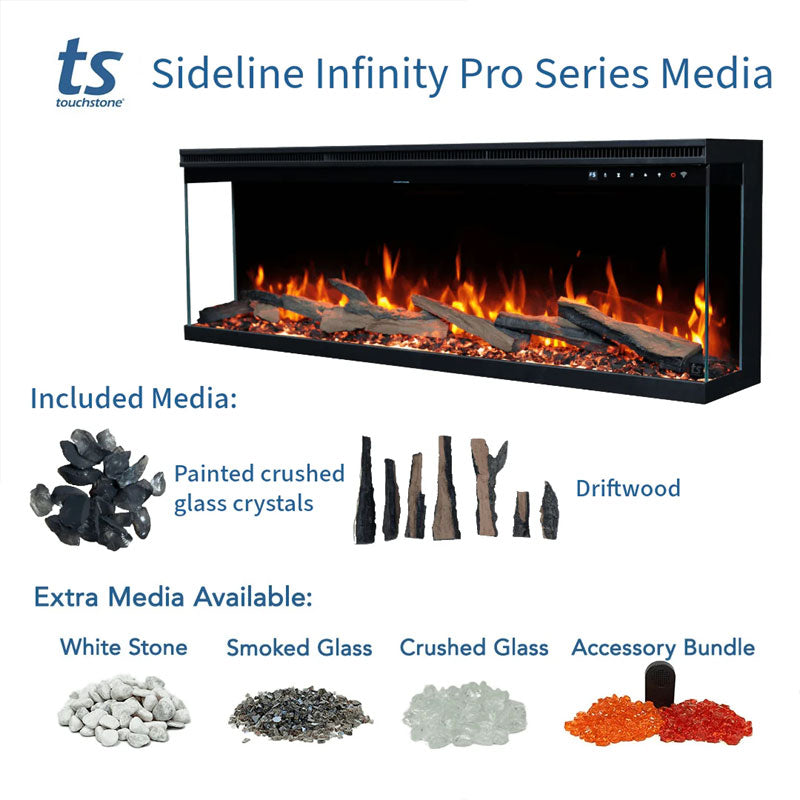 Touchstone Infinity Pro 3 Sided Recessed Smart Electric Fireplace 80066, electric fireplace included and optional media
