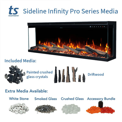 Touchstone Infinity Pro 3 Sided Recessed Smart Electric Fireplace 80066, electric fireplace included and optional media