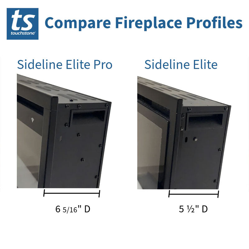 Touchstone Sideline Elite Pro Smart Recessed Electric Fireplace 80063, electric fireplace profile comparison