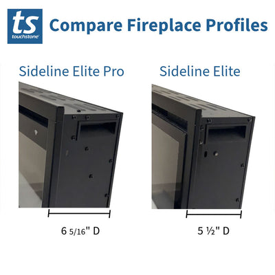 Touchstone Sideline Elite Pro Smart Recessed Electric Fireplace 80063, electric fireplace profile comparison