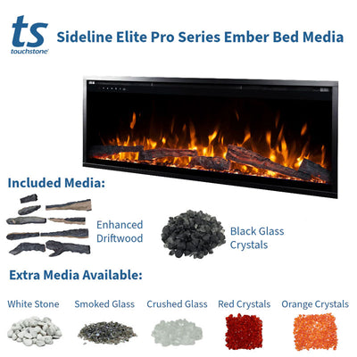 Touchstone Sideline Elite Pro Smart Recessed Electric Fireplace 80063, electric fireplace ember bed media options
