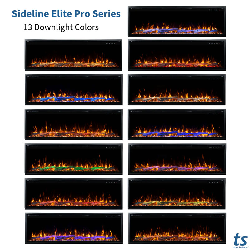 Touchstone Sideline Elite Pro Smart Recessed Electric Fireplace 80063, electric fireplace downlight color options