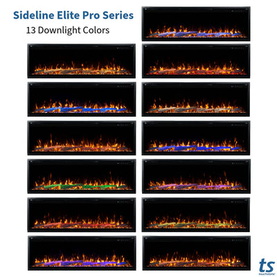 Touchstone Sideline Elite Pro Smart Recessed Electric Fireplace 80063, electric fireplace downlight color options