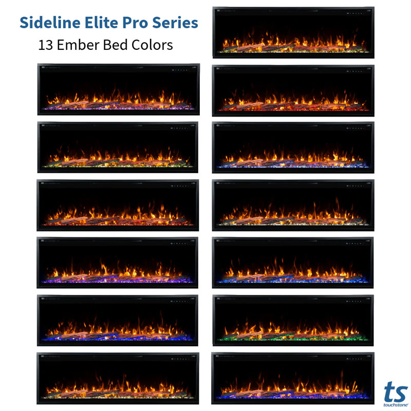 Touchstone Sideline Elite Pro Smart Recessed Electric Fireplace 80063, electric fireplace ember bed color options