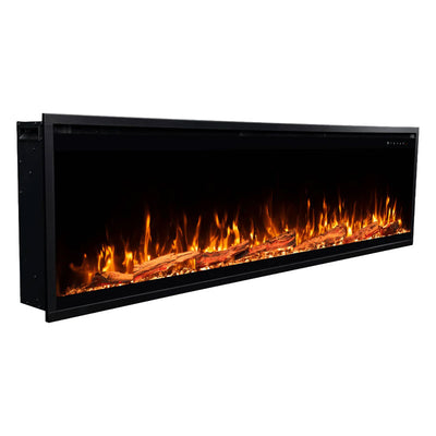 Touchstone Sideline Elite Pro Smart Recessed Electric Fireplace 80059, wide black electric fireplace with active flame display