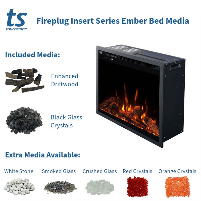 Touchstone Fireplug Pro Smart Electric Fireplace Insert 80072, electric fireplace ember bed media options