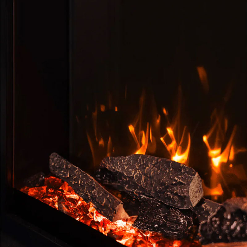 Touchstone Fireplug Pro Smart Electric Fireplace Insert 80072, electric fireplace orange flames and log close-up