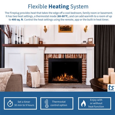 Touchstone Fireplug Pro Smart Electric Fireplace Insert 80072, electric fireplace flexible heating system infographic