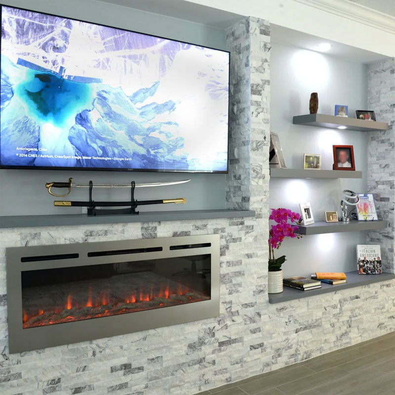 Touchstone Sideline DLX Recessed Electric Fireplace 86273, electric fireplace installed below TV