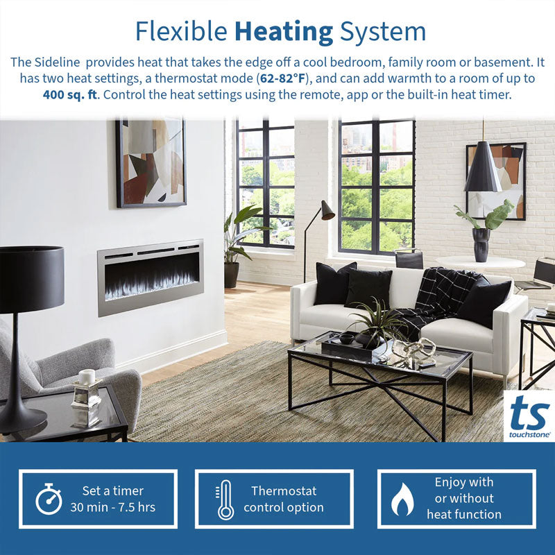 Touchstone Sideline DLX Rec Smart Electric Fireplace 86279, electric fireplace heating feature diagram