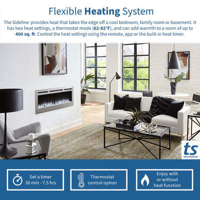 Touchstone Sideline DLX Rec Smart Electric Fireplace 86279, electric fireplace heating feature diagram