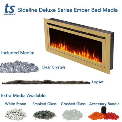 Touchstone Sideline Deluxe Rec Smart Electric Fireplace 86278, gold electric fireplace ember bed media options