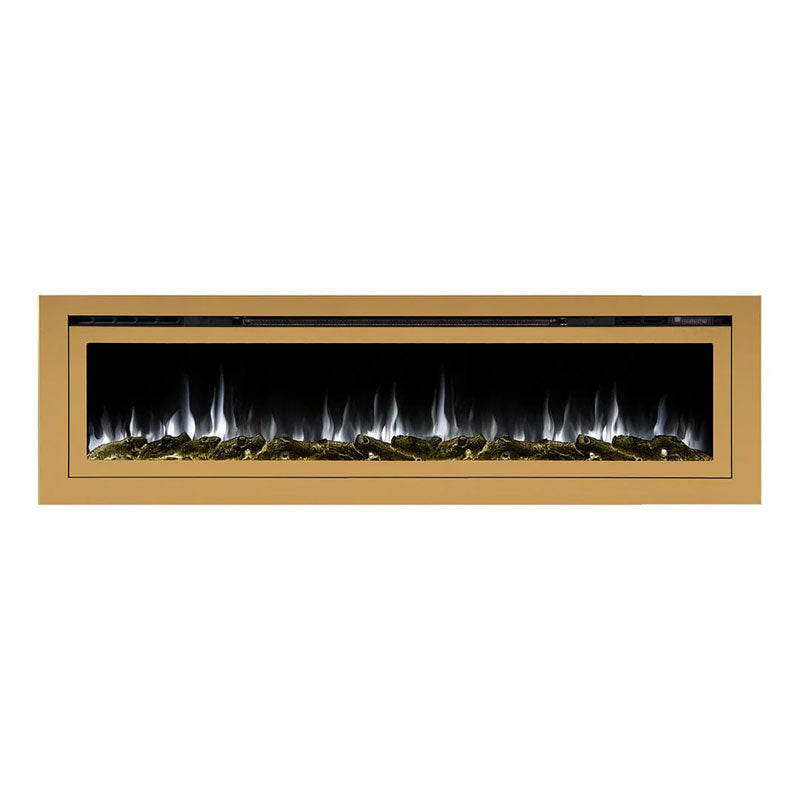 Touchstone Sideline Deluxe Rec Smart Electric Fireplace 86278, gold linear electric fireplace front view
