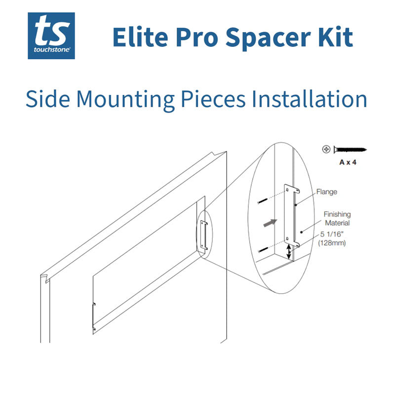 Touchstone Elite Pro Spacer Kit 89051, recessed display spacer side-piece installation diagram