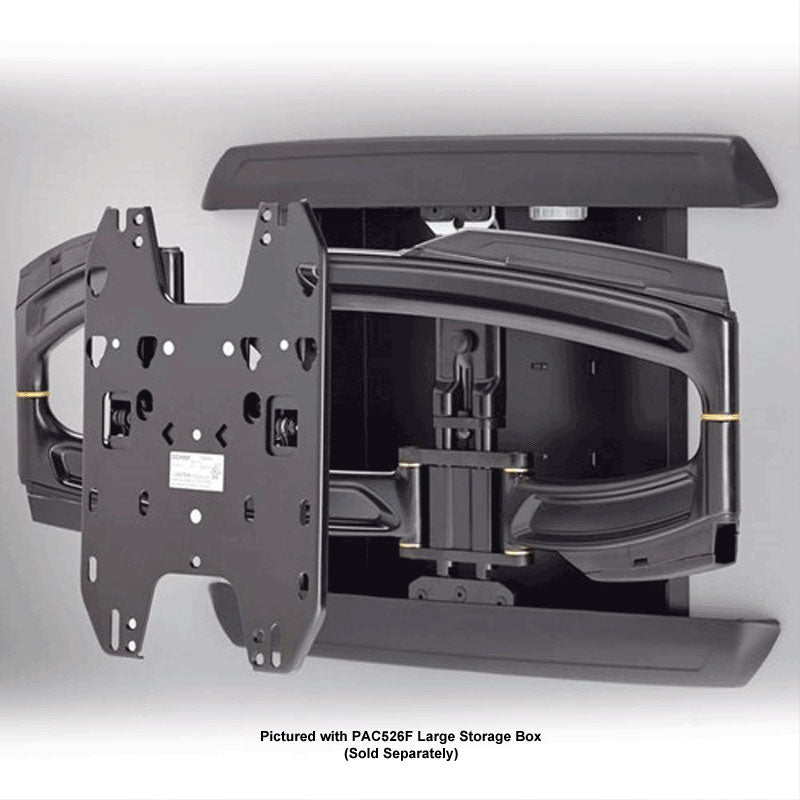 Chief THINSTALL Medium Dual Swing Arm Wall Mount TS325TU, display mount installed beneath storage enclosure