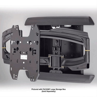 Chief THINSTALL Medium Dual Swing Arm Wall Mount TS325TU, display mount installed beneath storage enclosure