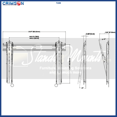 Crimson Large Ultra Flat Tilt TV Wall Mount TU55, dual-row video wall ceiling mount dimensions diagram
