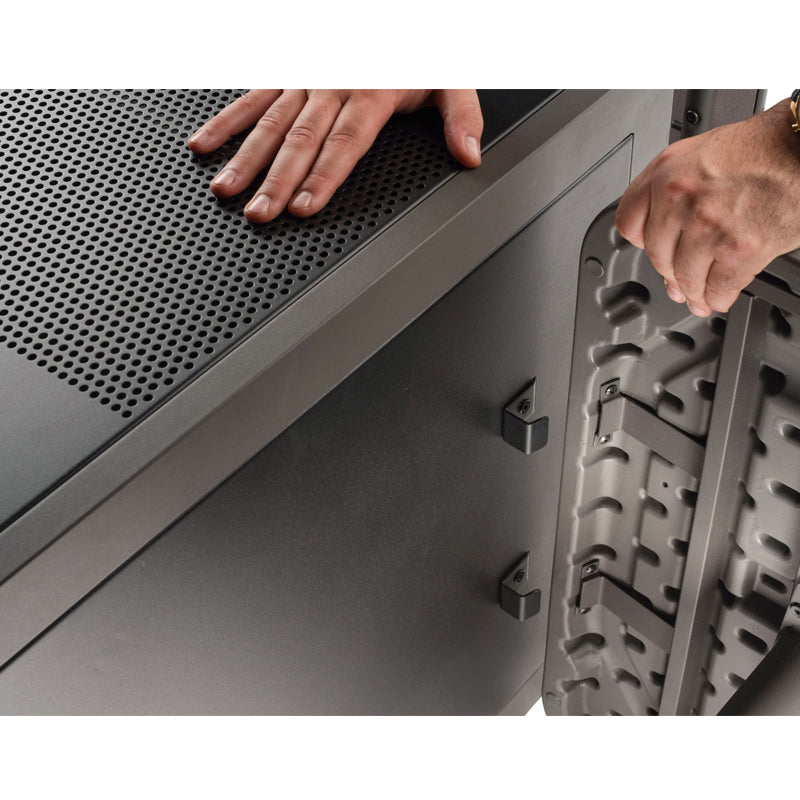 Oklahoma Sound Teacher's WorkPod Desk and Lectern Kit TWP, perforated panel attachment detail