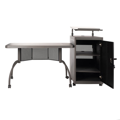Oklahoma Sound Teacher's WorkPod Desk and Lectern Kit TWP, mobile multimedia lectern with storage open