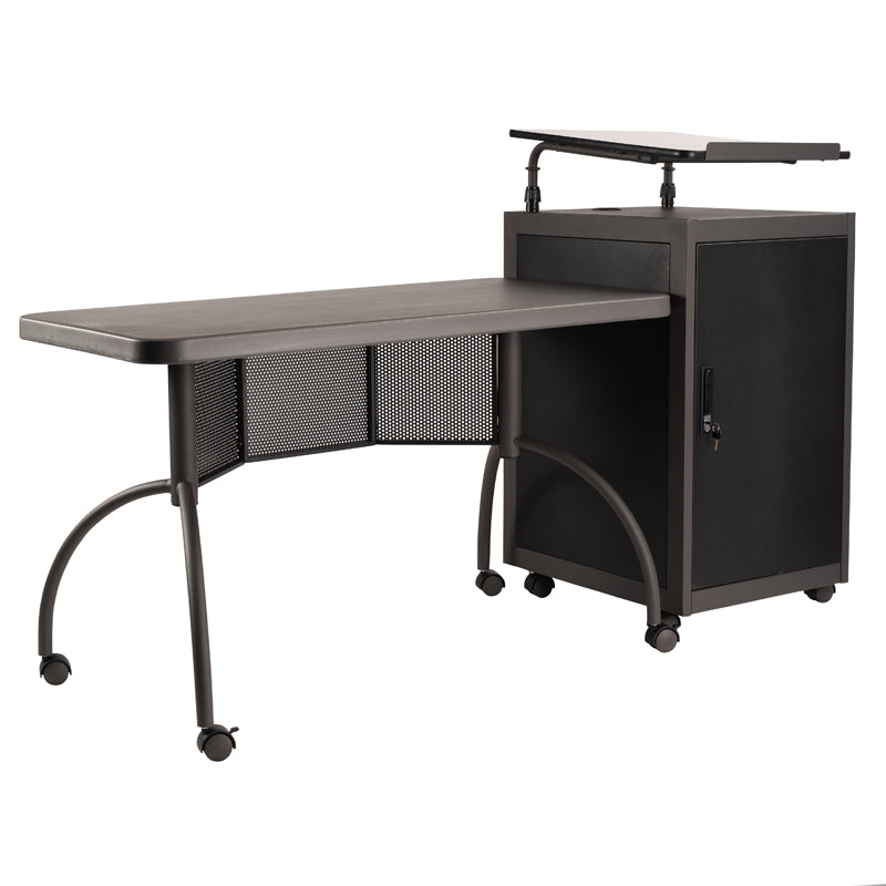 Oklahoma Sound Teacher's WorkPod Desk and Lectern Kit TWP, mobile multimedia lectern with side table