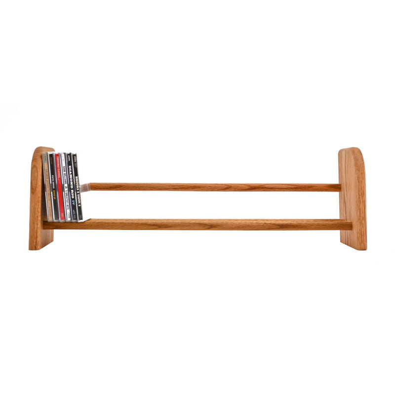 Wood Shed Series 01 Oak Storage Rack TWS-101, wood media storage rack end view with discs