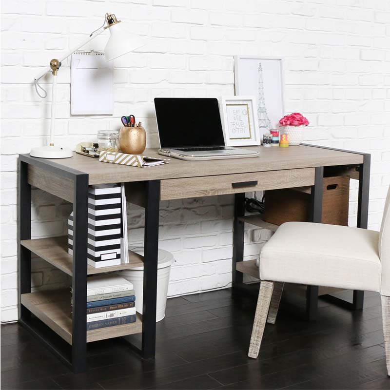 Walker Edison Urban Blend Computer Desk D60UBS30AG, writing desk front angled view