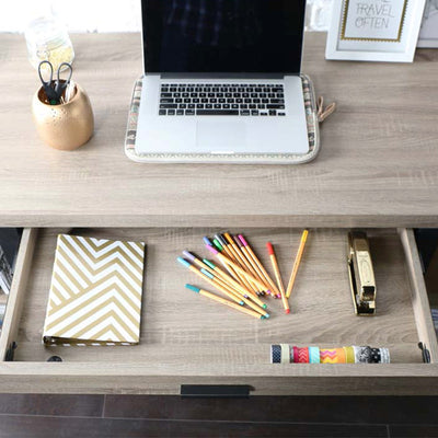 Walker Edison Urban Blend Computer Desk D60UBS30AG, open storage drawer detail