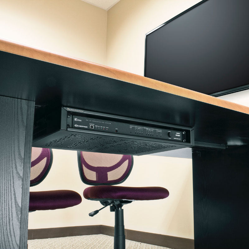 Middle Atlantic Universal TechBox UTB-HR-A2-14, rack enclosure installed beneath desk