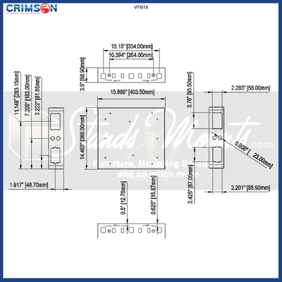 Crimson VersaFit In-Wall System VFB16B, in-wall enclosure dimensions diagram