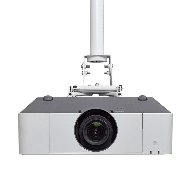 Chief Vertical and Portrait Projector Mount VPAUW, projector installed on a white ceiling mount in a front view
