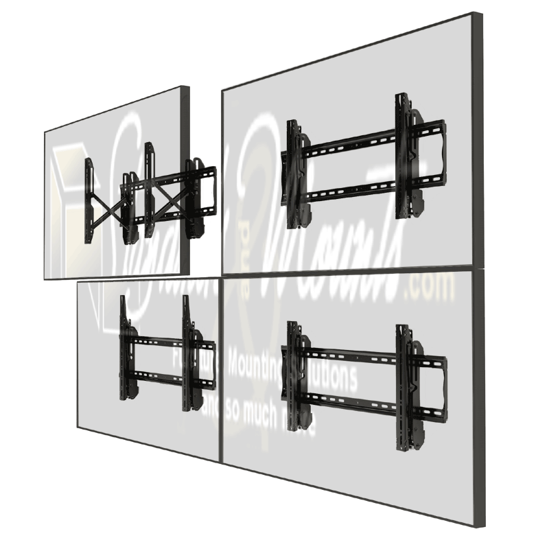Crimson XL Video Wall TV Mount VW4600G3, four display mounting configurations diagram
