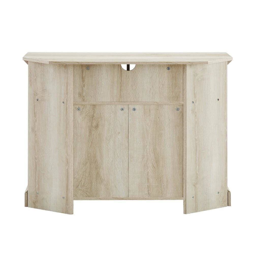 Walker Edison Columbus 44 in. Grooved Door Corner TV Stand W44CMCR2DWO, whitewash corner media console rear view