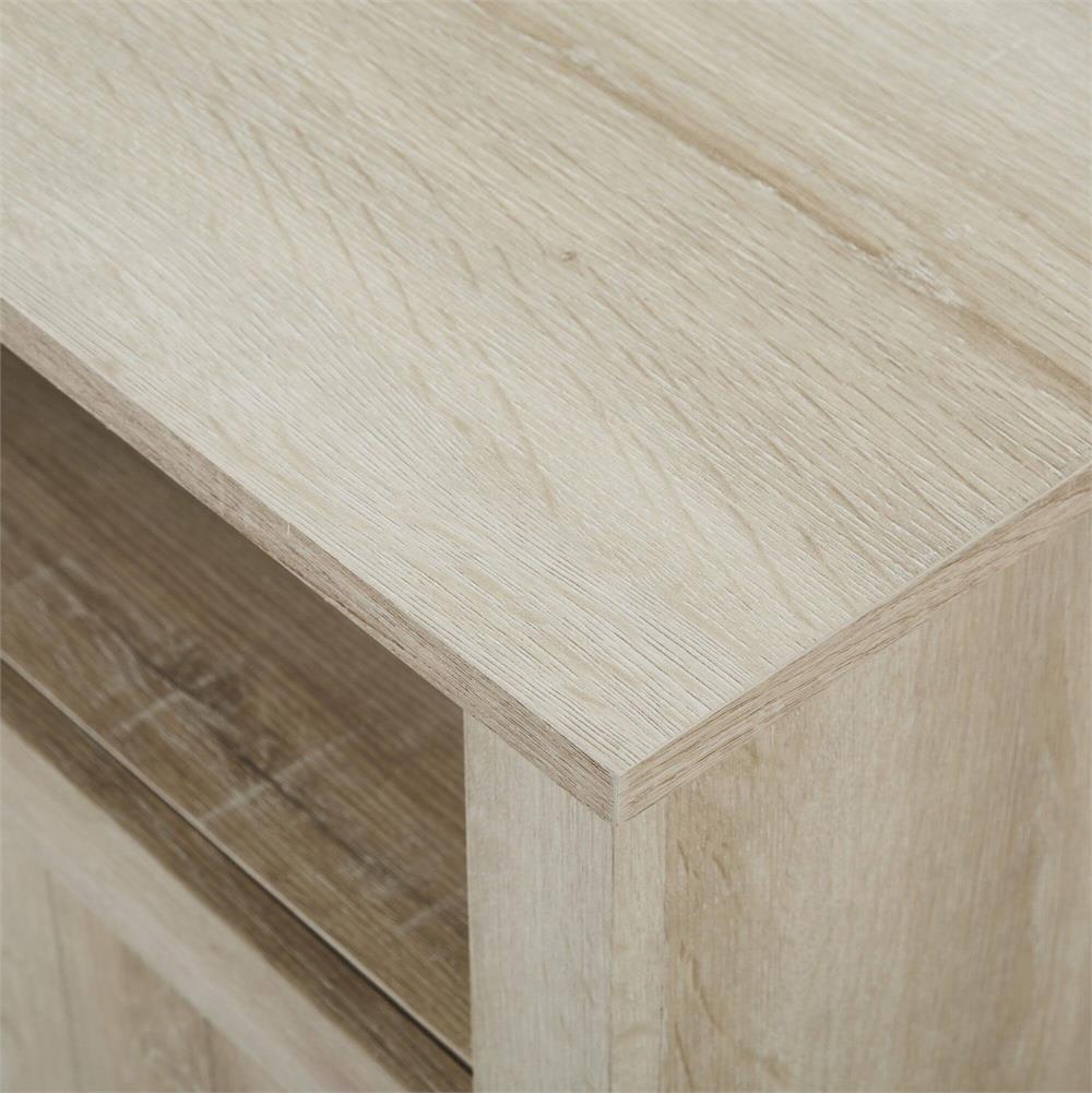 Walker Edison Columbus 44 in. Grooved Door Corner TV Stand W44CMCR2DWO, whitewash corner media console top corner detail