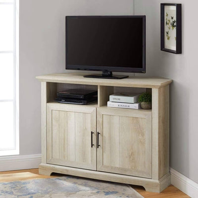View a larger image of the Walker Edison Columbus 44 in. Grooved Door Corner TV Stand  White Oak) W44CMCR2DWO here.