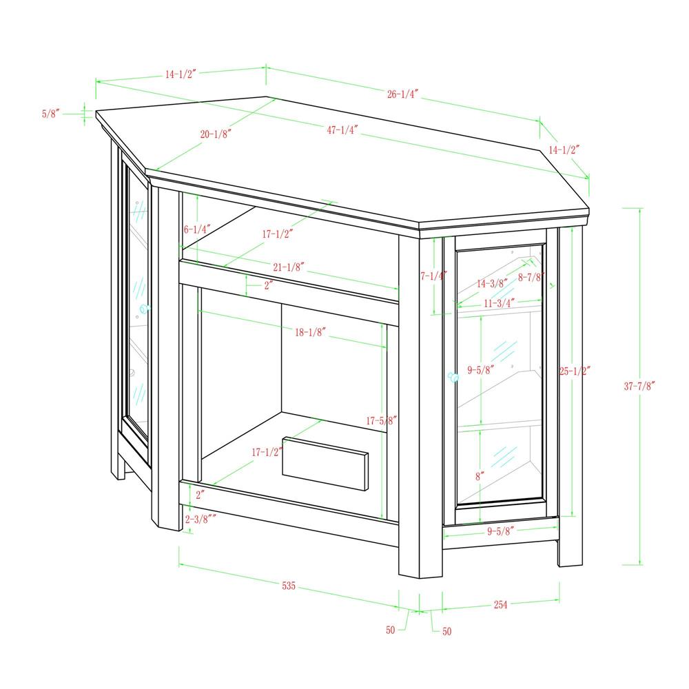 Walker Edison Corner Fireplace TV Stand W48FPCRWO, corner fireplace cabinet dimensions diagram