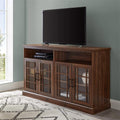View a larger image of the Walker Edison Hazel 58 in. Classic Glass 4 Door TV Stand (Dark Walnut) W584DHDHBDW here.