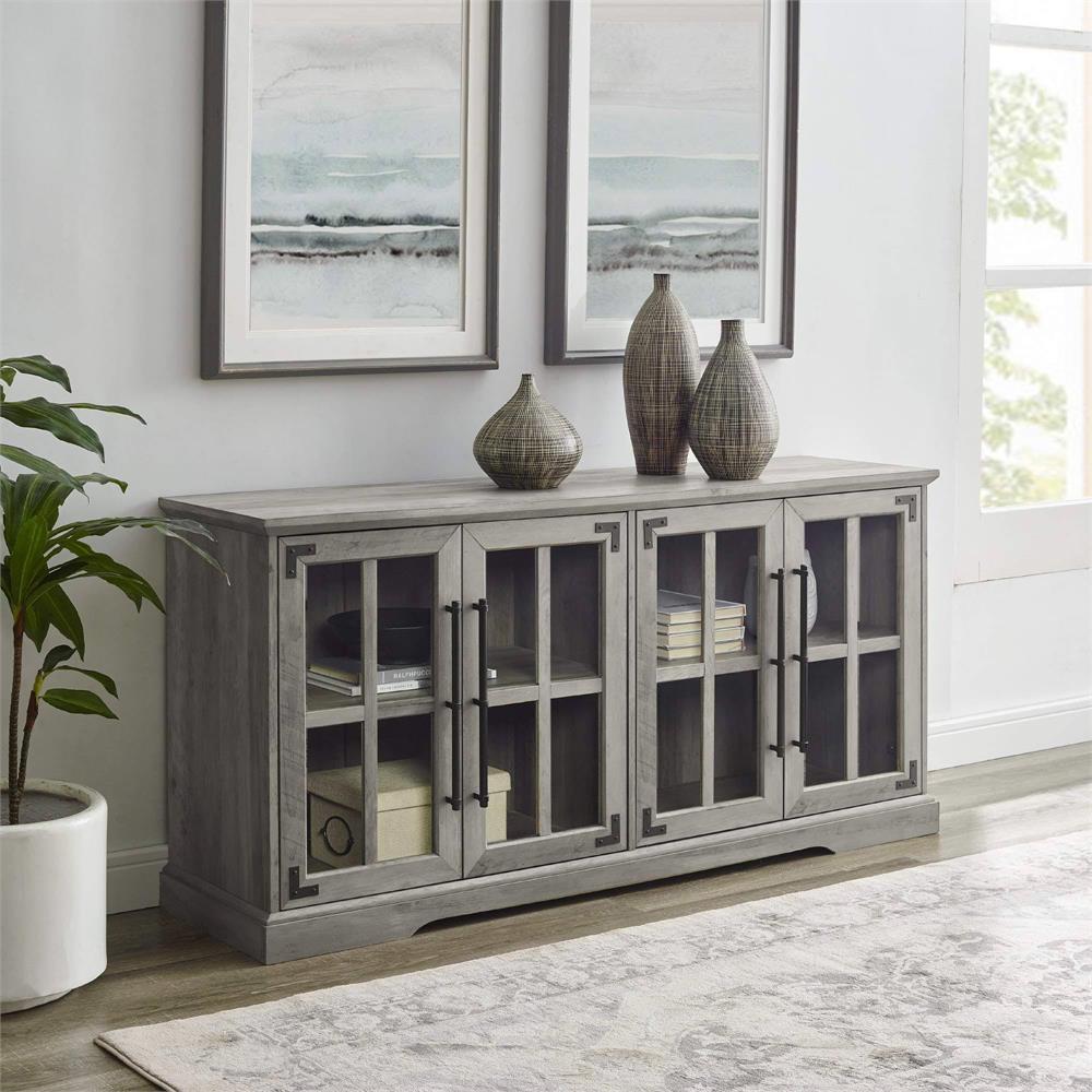View a larger image of the Walker Edison Abigail 58 in. Farmhouse 4 Door TV Stand (Grey Wash) W58ABG4DGW here.