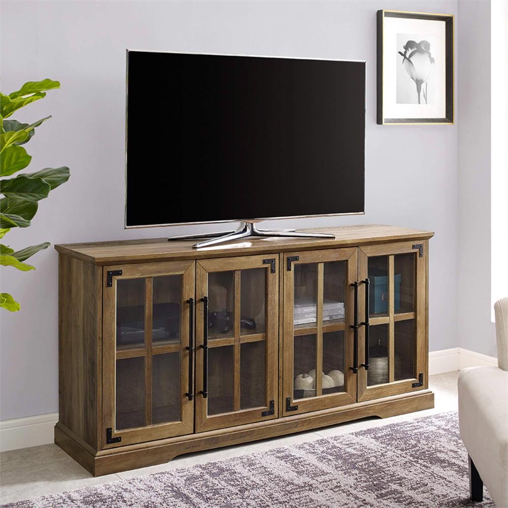 Walker Edison Abigail 58 in. Farmhouse 4 Door TV Stand W58ABG4DRO, media console installed living room view