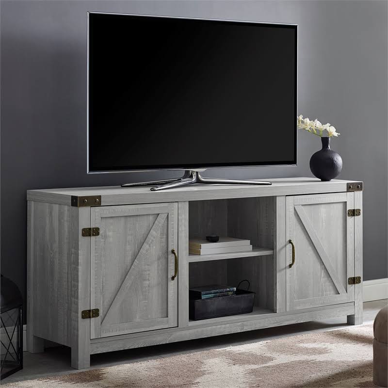 Walker Edison 58 in. Farmhouse TV Stand (Stone Grey ) W58BDSDST