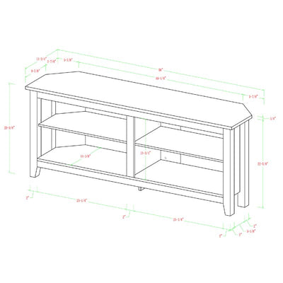 Walker Edison Essentials 60 inch Corner TV Stand W58CCRES, dark wood media console dimensions drawing