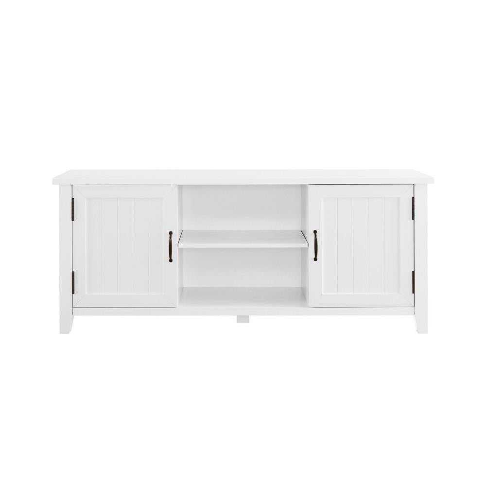 Walker Edison 58 in. Grooved Door TV Console W58CS2DSW, white farmhouse media cabinet front view