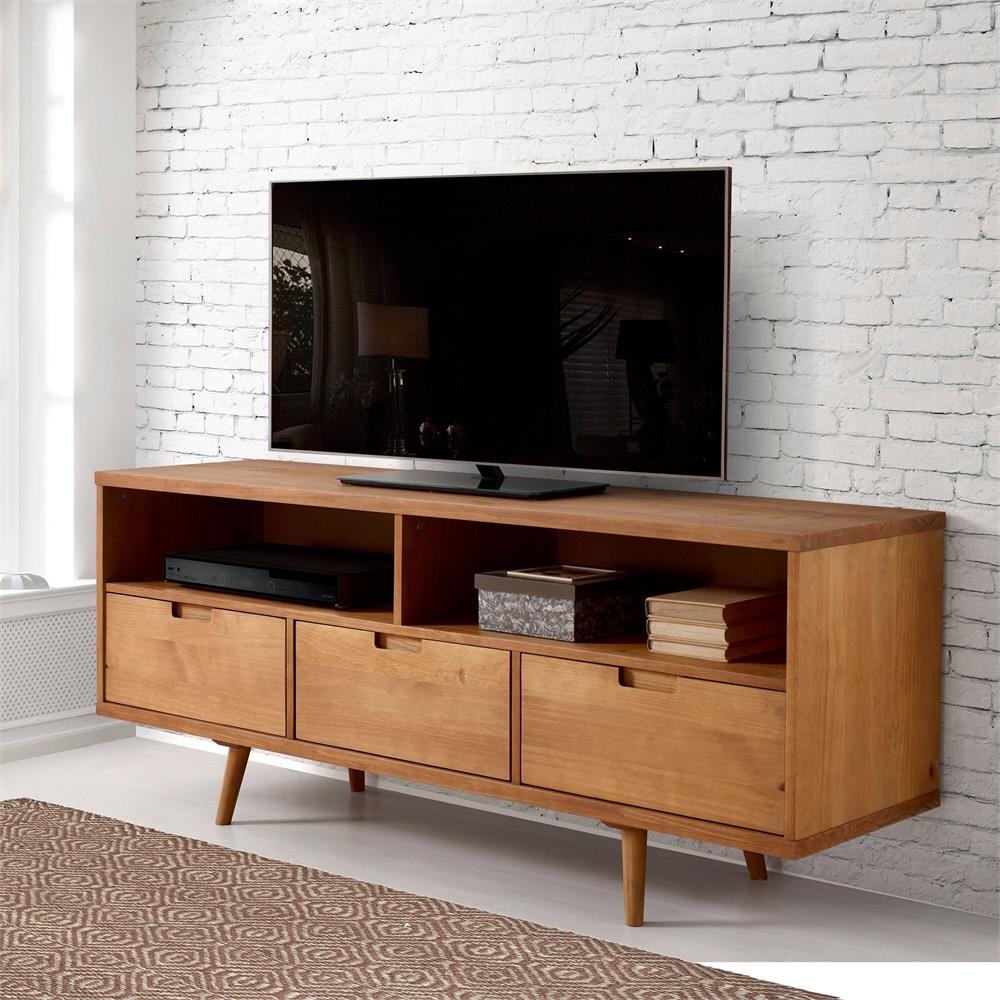 Walker Edison 58 in. 3-Drawer Mid Century Modern TV Stand (Caramel) W58IV3DCA
