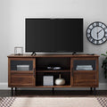 Walker Edison 58 in. Glass & Wood Split Panel Door TV Console (Dark Walnut) W58OWN2DDW
