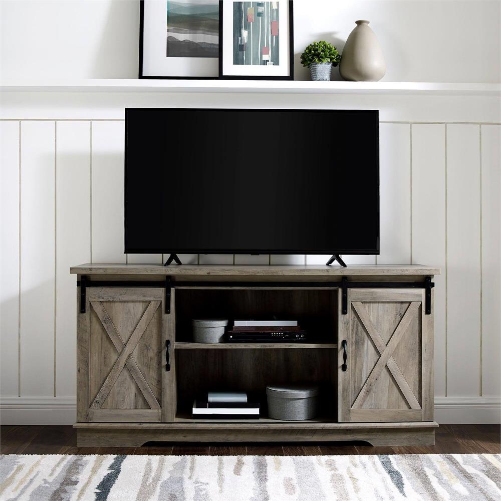Walker Edison 58 in. Modern Farmhouse Wood TV Stand (Grey Wash) W58SBDGW