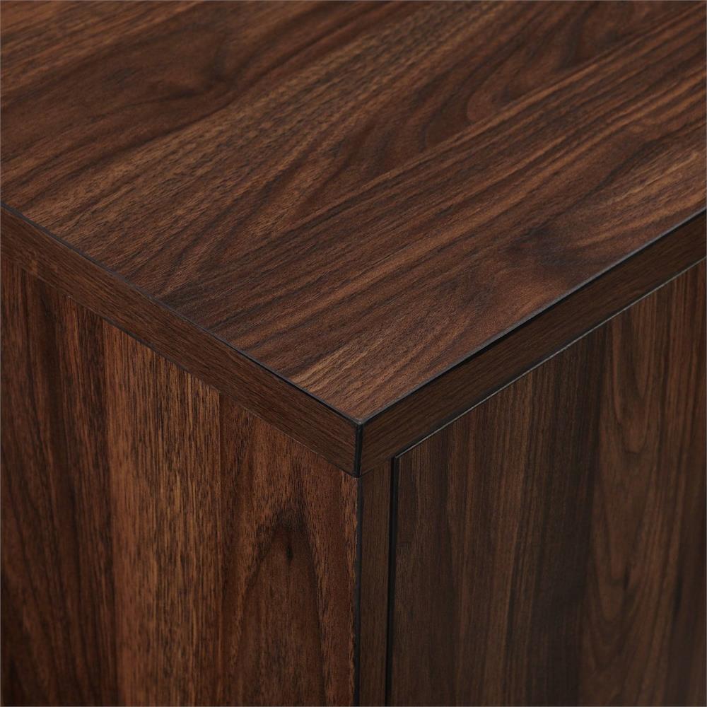 Walker Edison 60 in. Modern TV Console, Record Storage W60JLYNDW, walnut media console top corner and grain detail