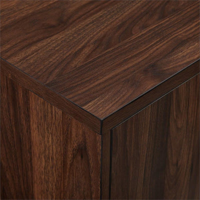 Walker Edison 60 in. Modern TV Console, Record Storage W60JLYNDW, walnut media console top corner and grain detail